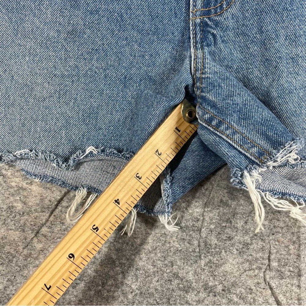 Vintage Levis Cut Off Orange Tab Denim Shorts Blue 33 High Rise Raw Hem Casual - Picture 5 of 16
